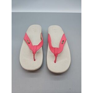 Crocs Ella Comfortpath Leather Flip Sandal Womens Size 10 Poppy/Mushroom